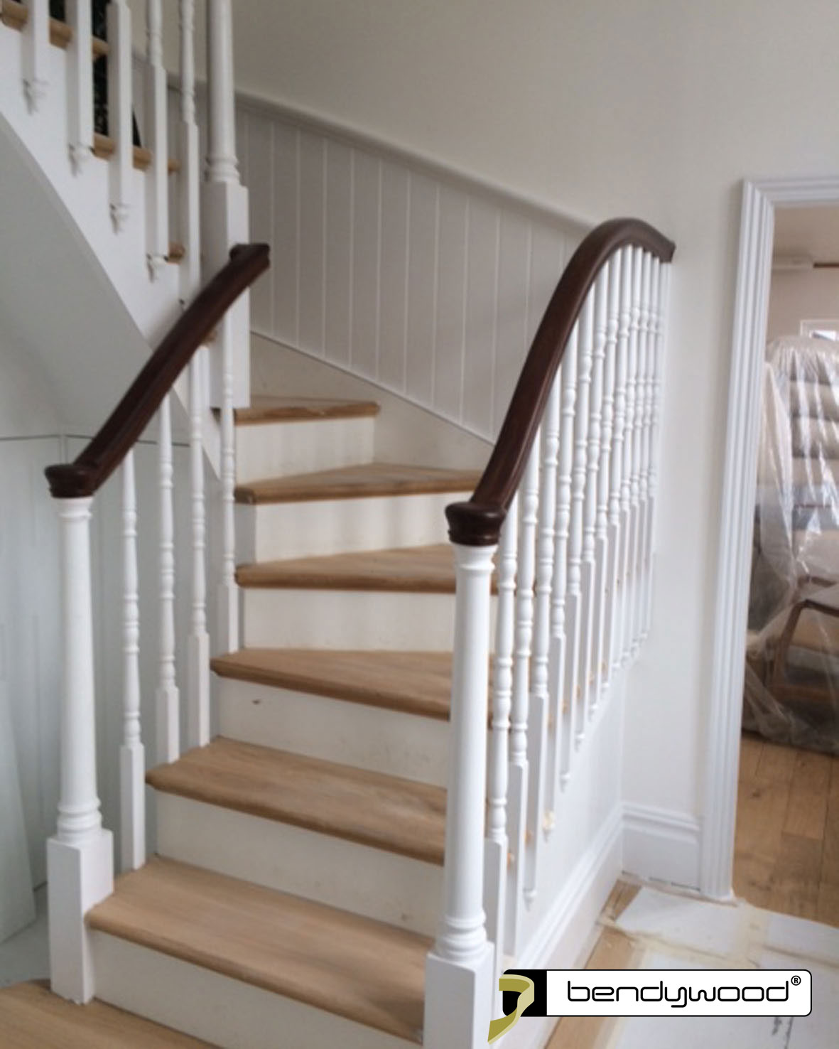 Omega profiled bent wooden handrails - Bendywood® beech